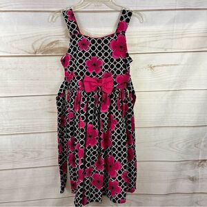 NWOT Girls Jayne Copeland Pink, Black & White Polka Dot Floral Dress Size 10
